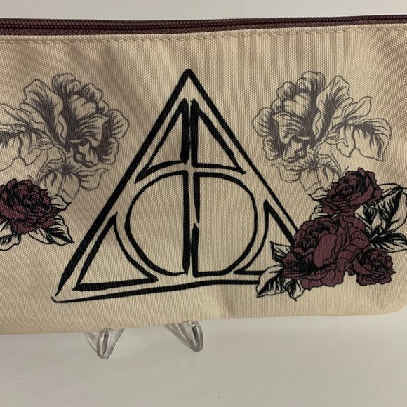 Loungefly Makeup Bag Harry Potter Deathly Hallows Floral Cosmetic Clutch Pouch - Picture 2 of 6